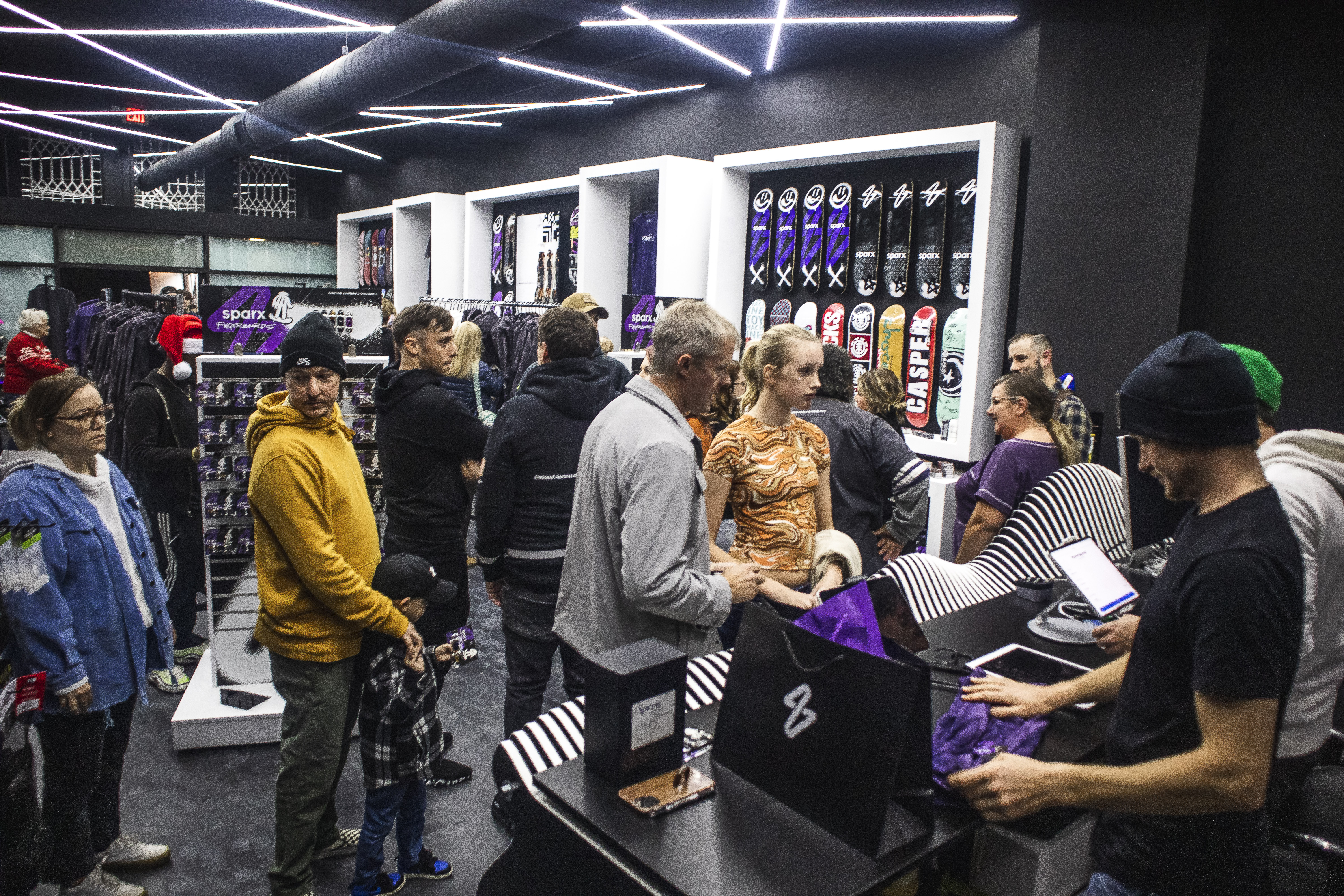 SPARX Board Co. grand opening night packed store